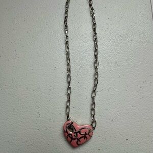 Pink heart chain necklace.